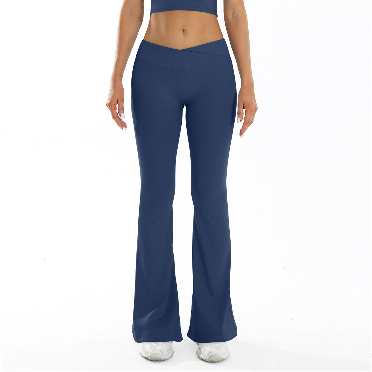 Lady's gray cross-waistline flared sweatpants