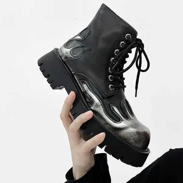 2023 Punk Style Platform Women Men Ankle Boots Womens Motorcycle Boots Fashion Ladies Chunky Shoes Metal Decor Black Gothic W250811