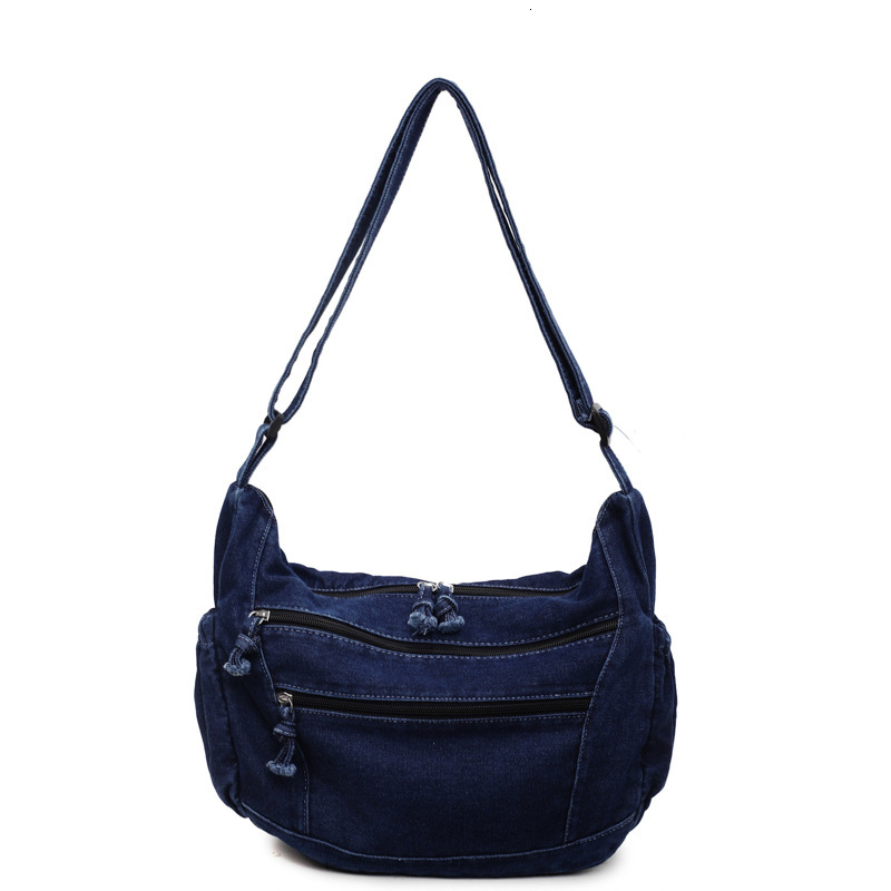 INS Denim Crossbody Women, Large Capacity Artistic Shoulder for Men, Student Class Lazy Style Dumpling Bag