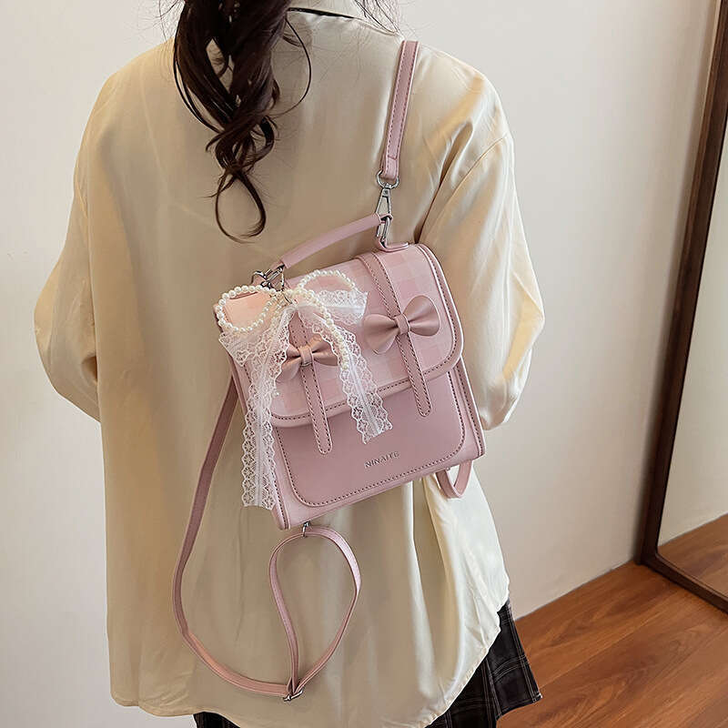 New Niche Design Small Backpack Korean Style Casual Outdoor Handbag High-End Simple Double Shoulder Bag-with Lace & Pearl Decoration