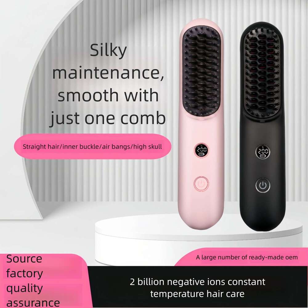 Negative Ion Wireless Styling Comb Portable Dual Use Hair Straightener And Curler Travel