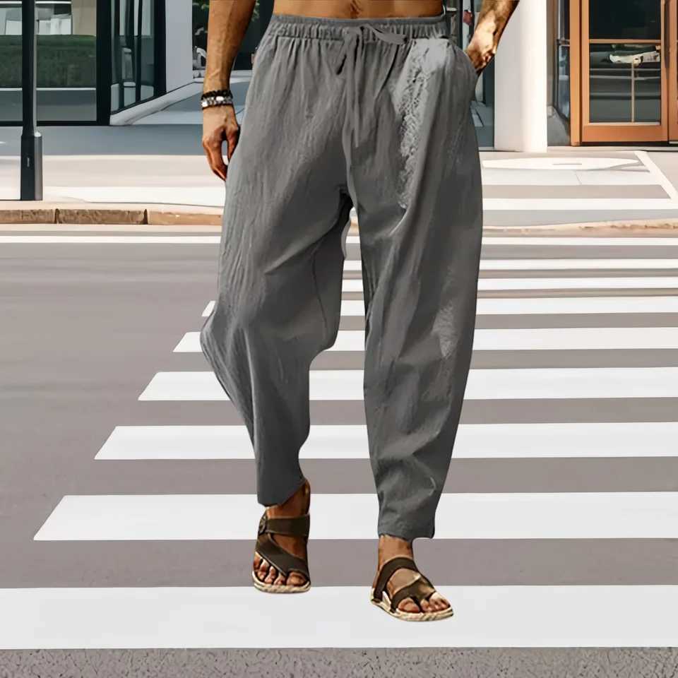 Fashion Mens Linen Wide Pants Korean Trousers Oversize Sports Streetwear Men Spring Yoga Pants Casual Men Clothing Sweatpants W250812