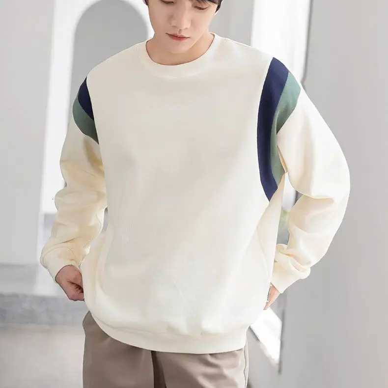 Color Block Mens Casual Hoodie Spring Autumn New Heavyweight Long Sleeve T-Shirt Mens Round Neck Top Y250811