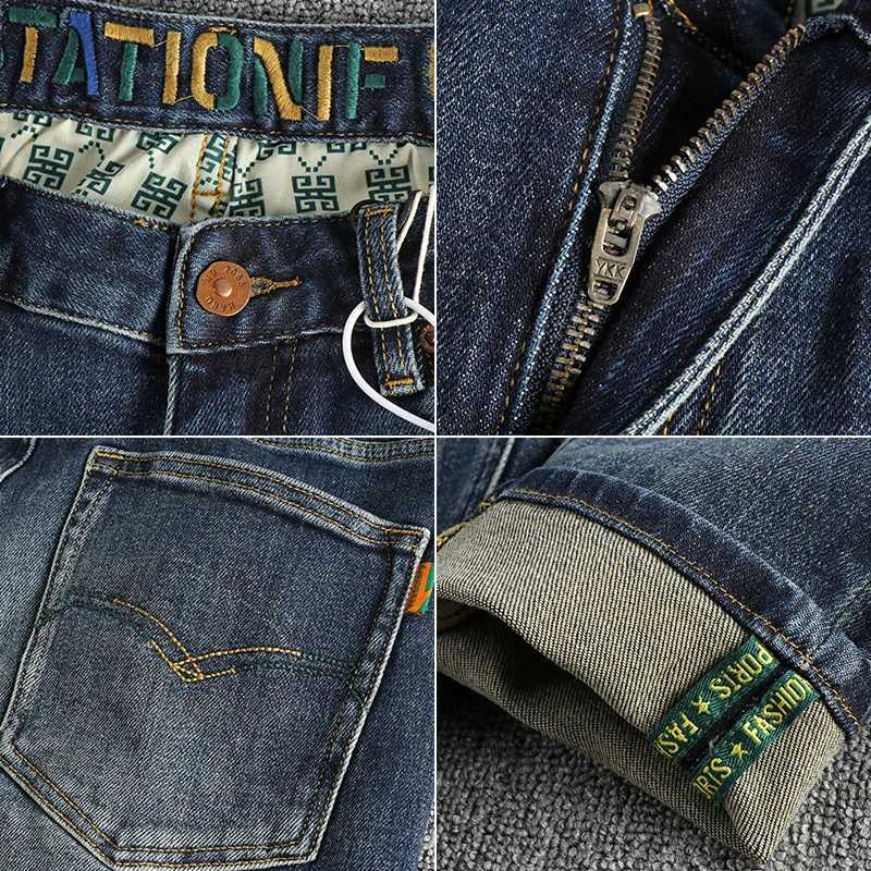 Waist Embroidery Denim Jeans for Men Dark Blue Washed Slim Fit Straight Pants Autumn Youth Male Cityboys American Vintage Casual X250812