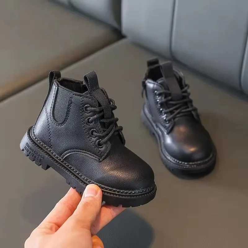 Autumn Winter Plus Velvet Warm Kids Martin Boots for Girls Boys Fashion Leather Boots Soft Bottom Non-slip Children Running Shoe XJ250812