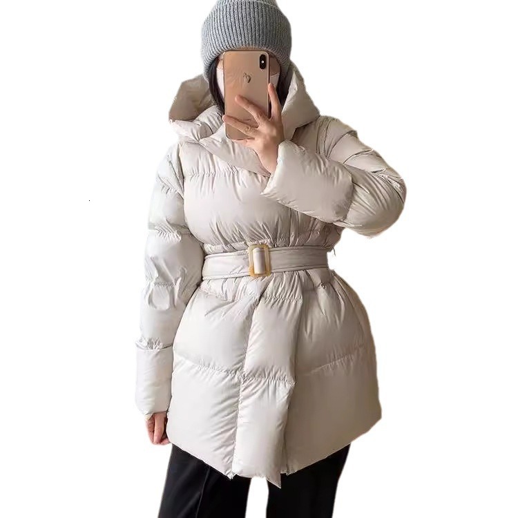 Jiangnan Style 2024 Winter New Short Waist-Cinching Hooded Down Jacket for Women White Duck Down Belted Slimming Coat for Women 241122