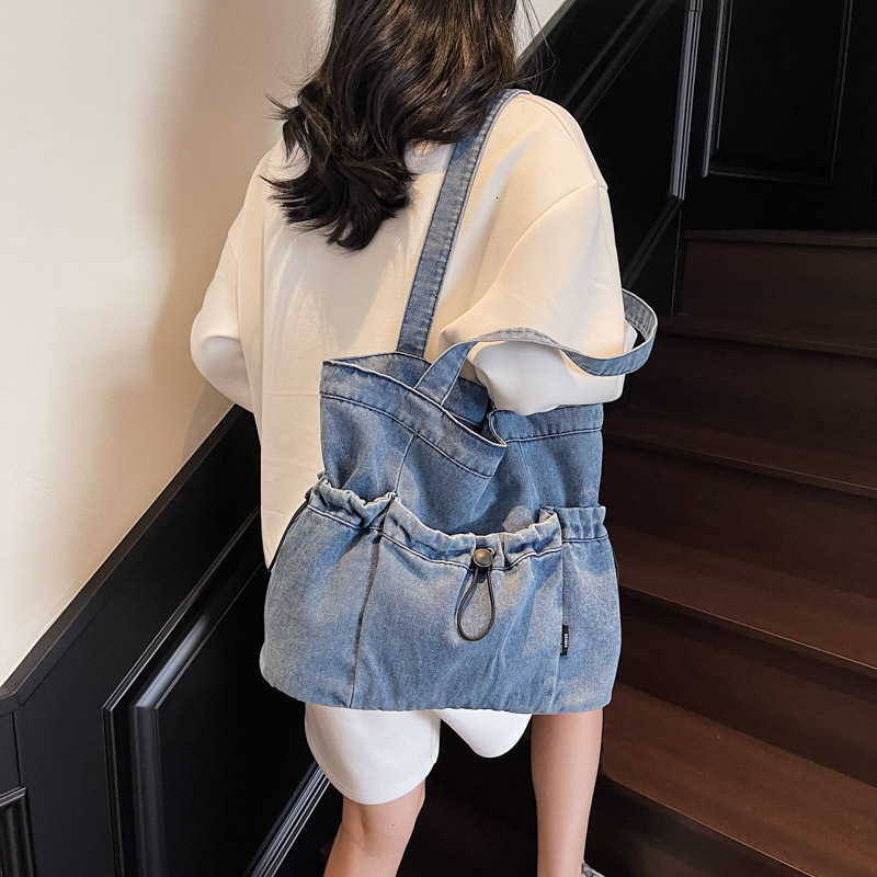 Denim Women New Summer Versatile Casual Shoulder Wrinkled Large Capacity Tote Bag