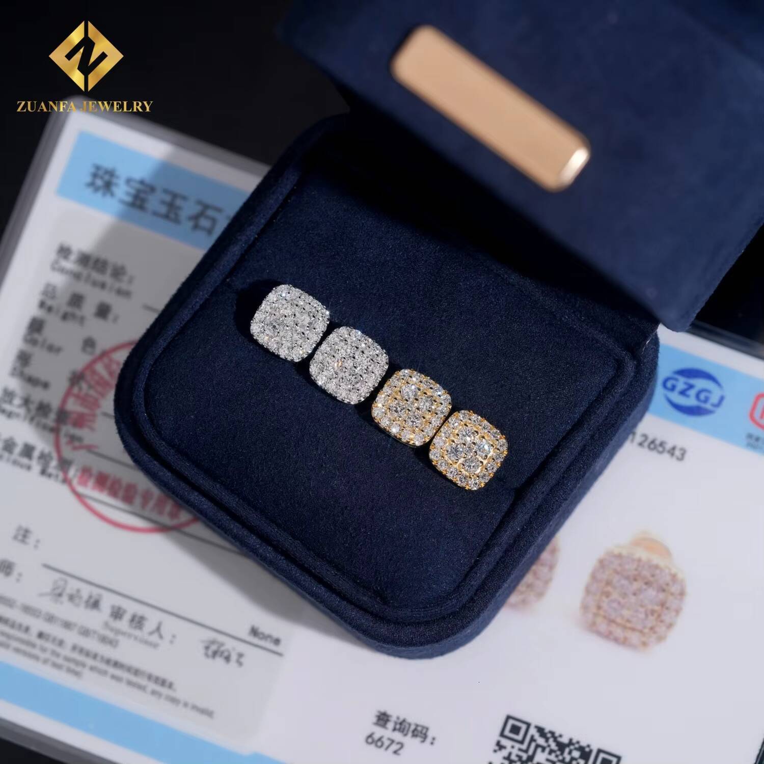 Luxury Jewelry Lab-Grown Diamond Igi Certified 925 Sterling Silver Screwback Square Earrings Stud Iced Out Hip Hop Men