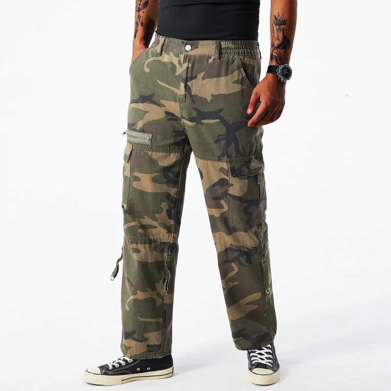 Mens Pure Cotton Wear-resistant Camouflage Cargo Pants Loose Tactical Work Sports Hiking Outdoor Multi-pocket Casual Pants W250812
