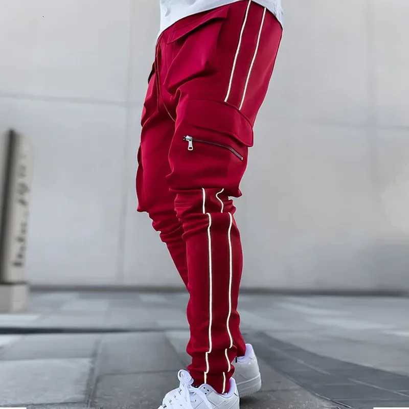 Summer Mens Jogging Sports Pants Multi-Pocket Sweatpants Running Trousers Mens Casual Joggers Cargo Reflective Hip Pop Pants X250812