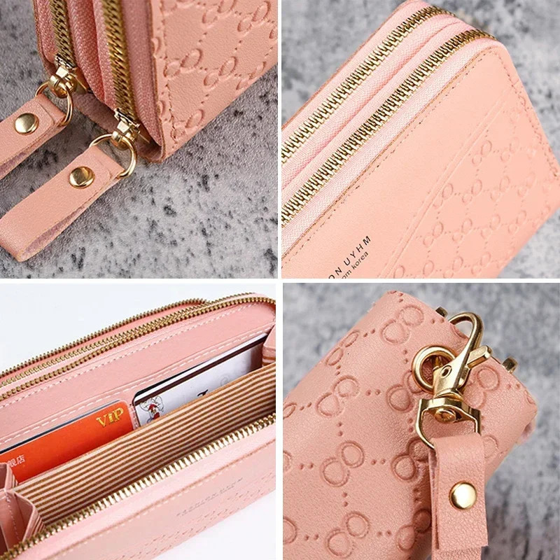 Women Long Wallets with Zipper Black Pink Womens Money Coin Card Holder Female Purses for Women 250809