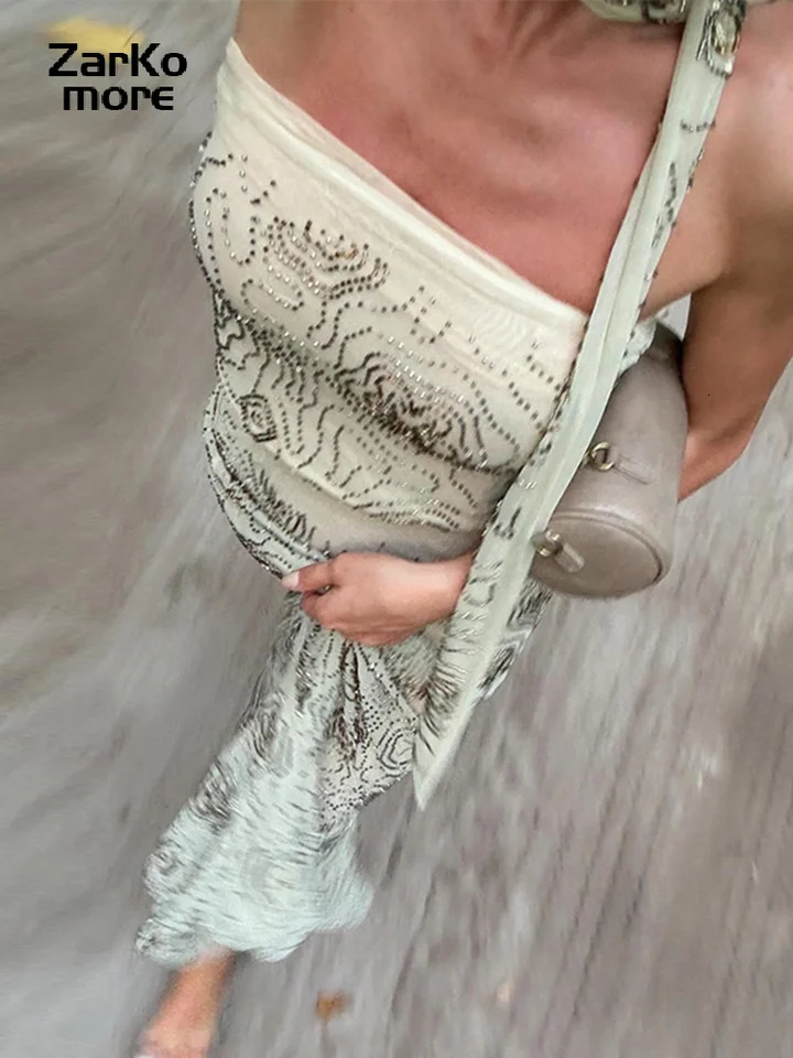 Sexy Beaded Strapless Vest Pants Sets Women Slim Backless Cropped Top Straight Trousers 2025 Summer Autumn Lady Outfits 250811