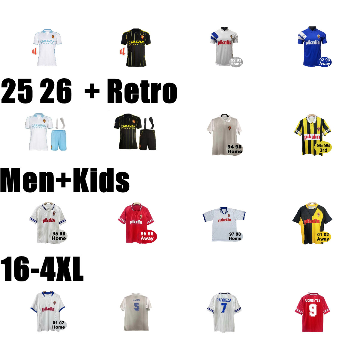 25 26 Real Zaragoza FRAN GAMEZ Soccer jersey ZAPATER home away 3rd POMBO KAGAWA Football shirt GUTI JAVI ROS MEN KIDS L. SUAREZ 92 93 94 95 01 02 Poyet PARDEZA Nayim HIGUERA