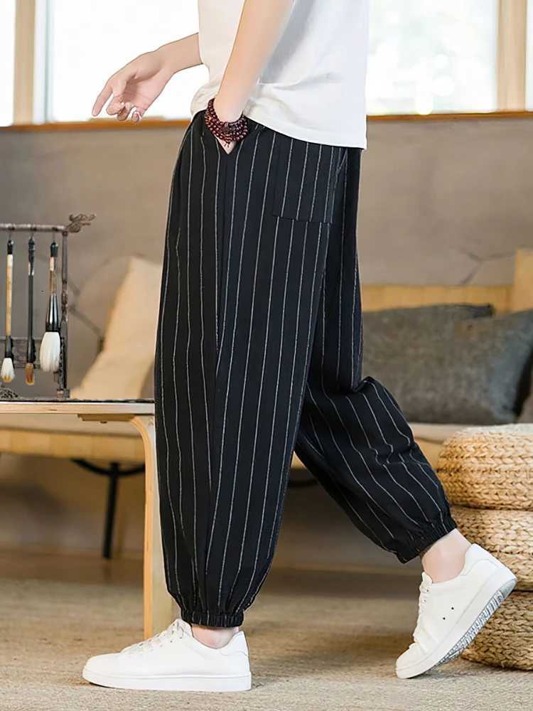 Summer Stripe Casual Jogger Pants Men Ice Silk Baggy Trousers Male Walking Wide Leg Loose Sweatpants Streetwear W250812