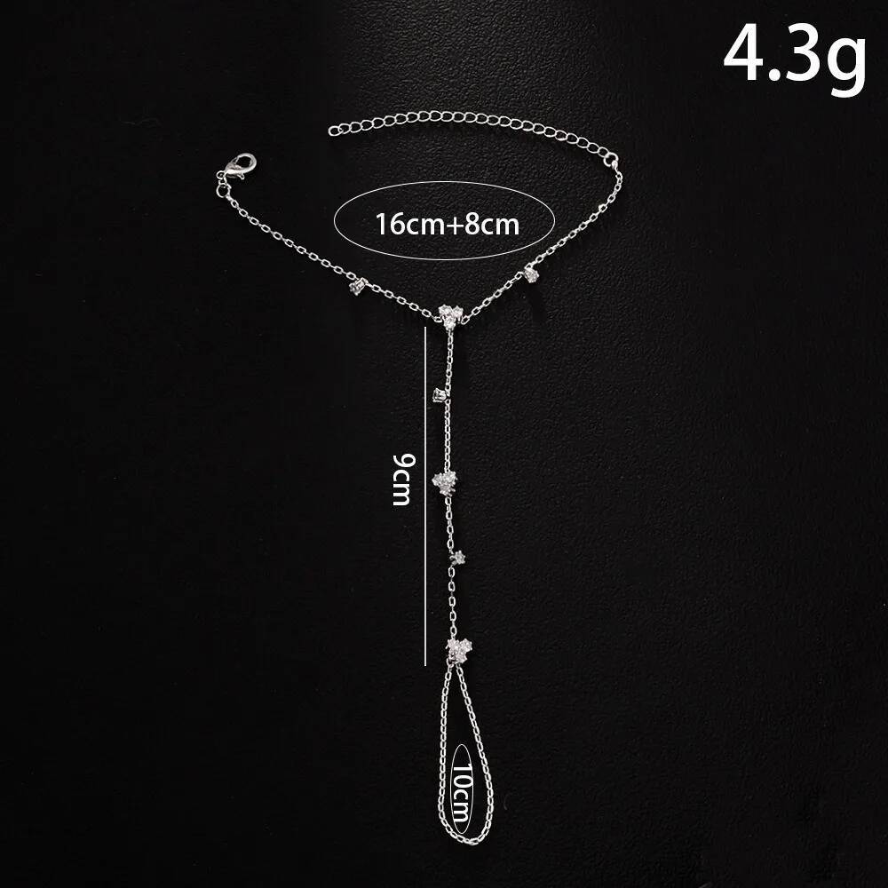 Simple Personality Gold Color Stainless Steel Y Chain Zircon Inlay Adjustable for Women Ring Connect Bracelets Jewelry