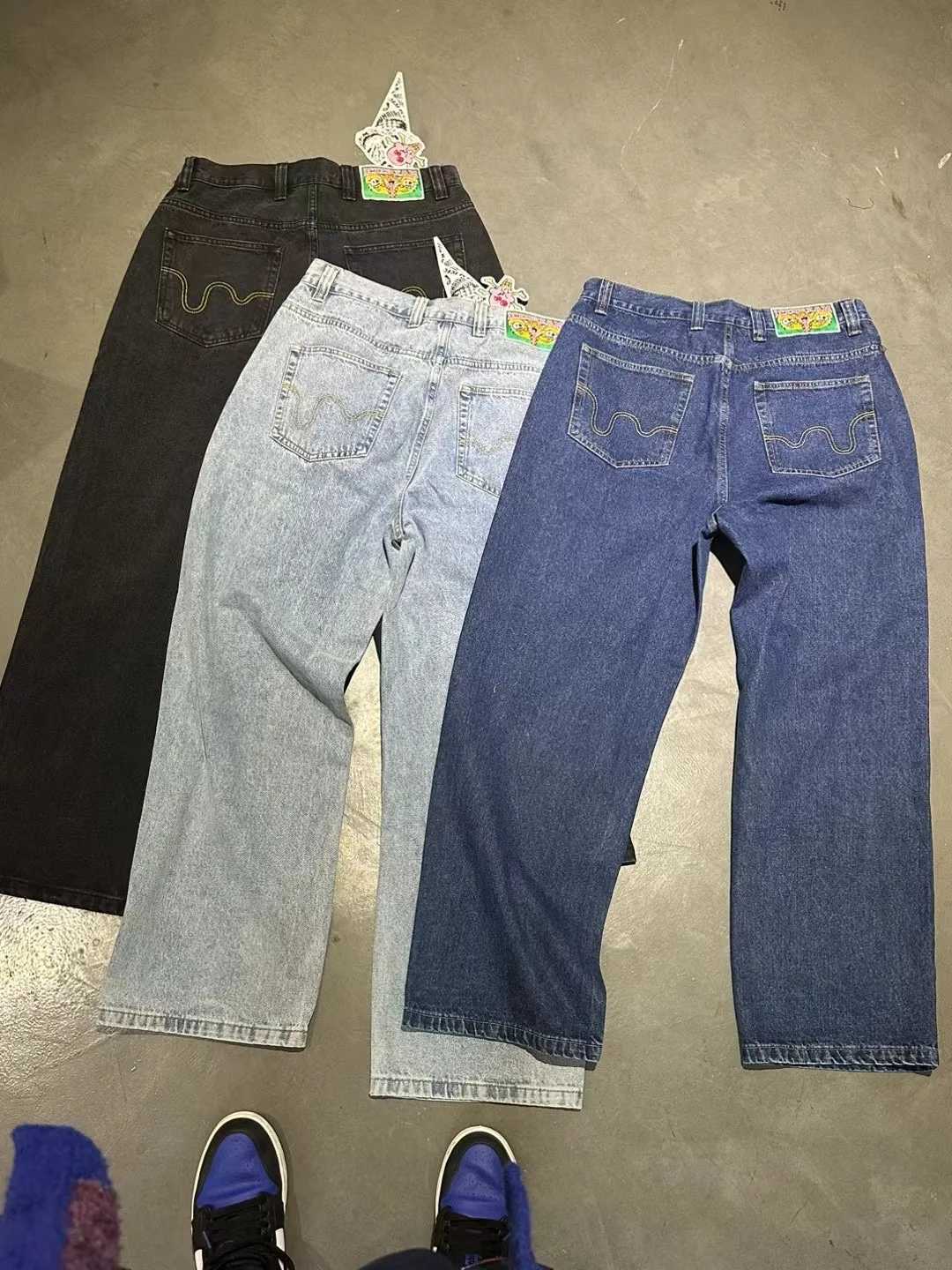 100% Cotton Fly Dog Printed Mens Straight Denim Pants Loose Fit YKK Zipper Casual Denim Jeans Pants Trousers X250812