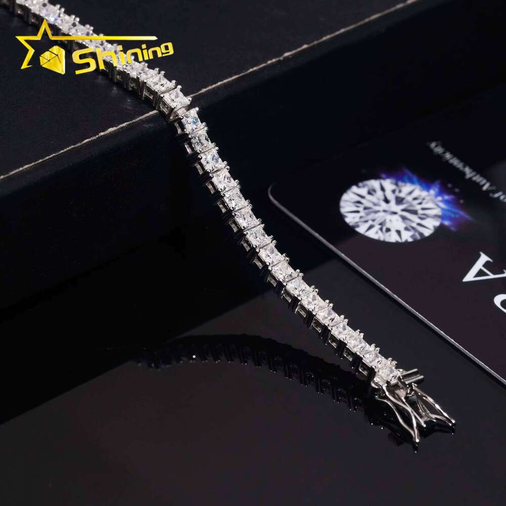 Classic Style Pure Sier Hip-Hop Jewelry Cuban Chain Ice Princess Cut 3mm Real Silicon Stone Tennis Bracelet
