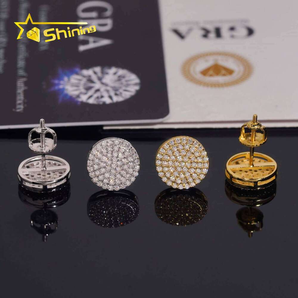 Fast Shipping 10mm Men's Earring Gold Plated Sterling Sier Iced Out VVS Dia Moissanite Screw Back Stud Earrings