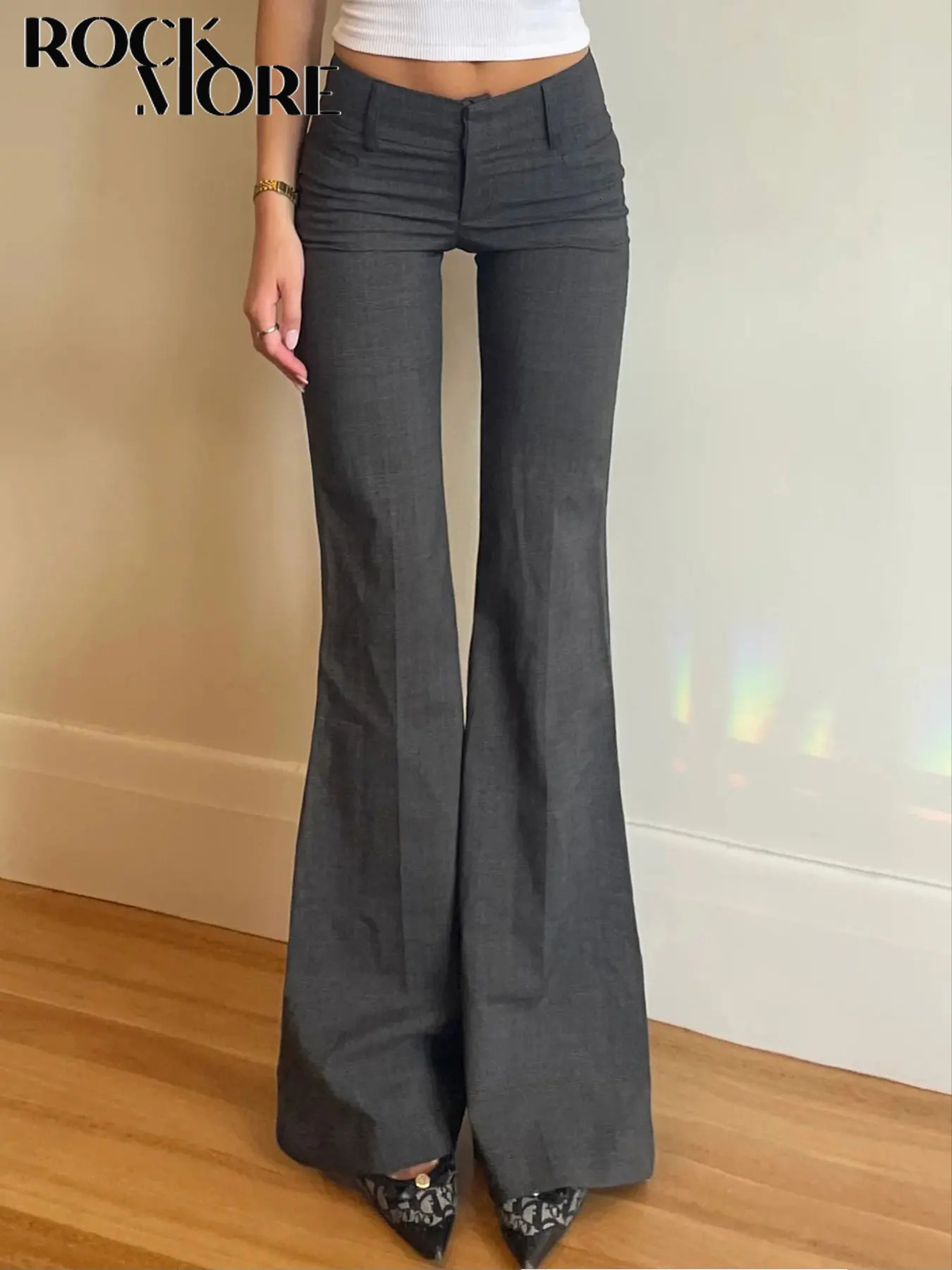 Rockmore Y2K Vintage Slightly Flared Suit Pant Fashion Elegant Casual Low-rise Straight Skinny Solid Trousers Streetwear Clothes 250811