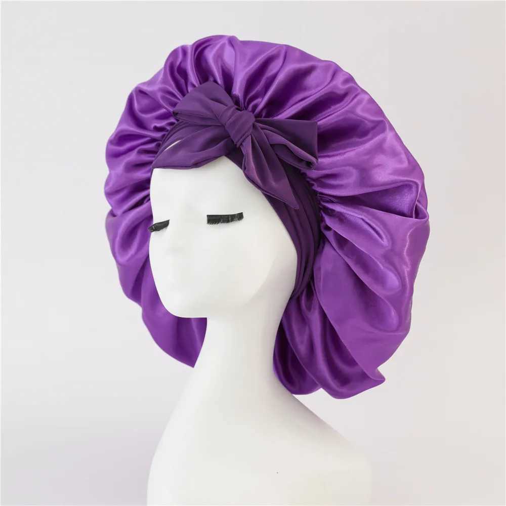 Women Satin Bonnet Solid Sleeping Hat Stretchy Tie Band Elastic Night Shower Cap Adjustable Hair Head Cover Bonnet for Women XJ250812