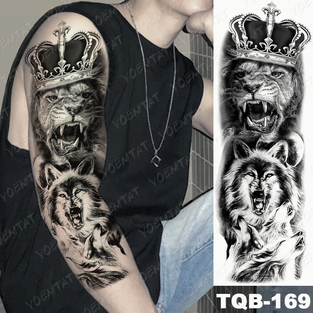 Large Full Arm Sleeve Waterproof Temporary Tattoo Sticker Skul Dragon Snake Lion Wolf Tiger Prajna Tatoo Body Art Men Women 250809