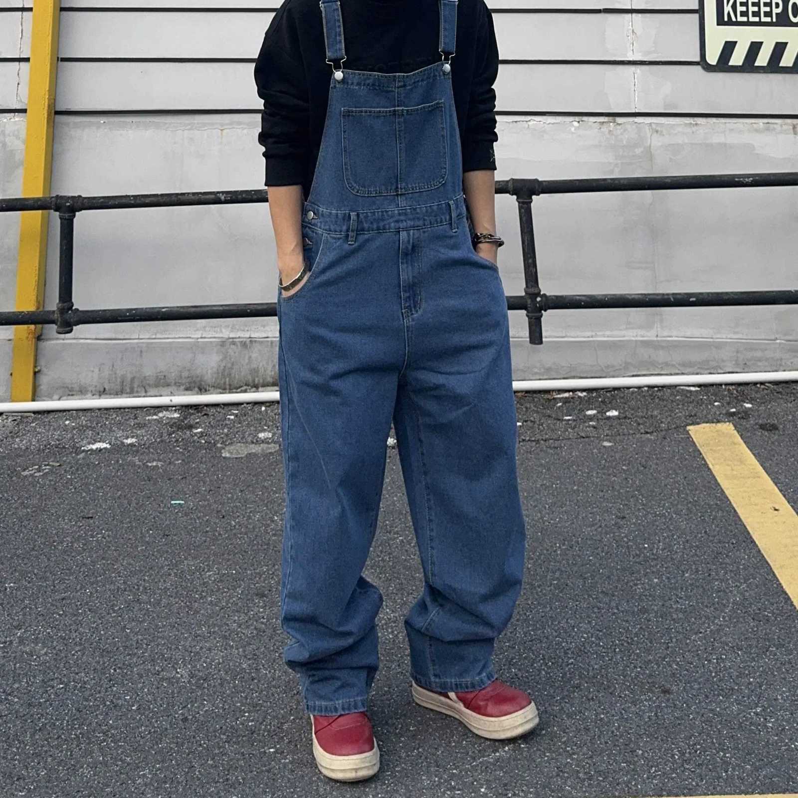 Overalls for Men Denim Suspenders Simple Baggy Jeans Mens Street Casual Solid Mid Waist Loose Washed Jumpsuits Length Tracksuit X250812