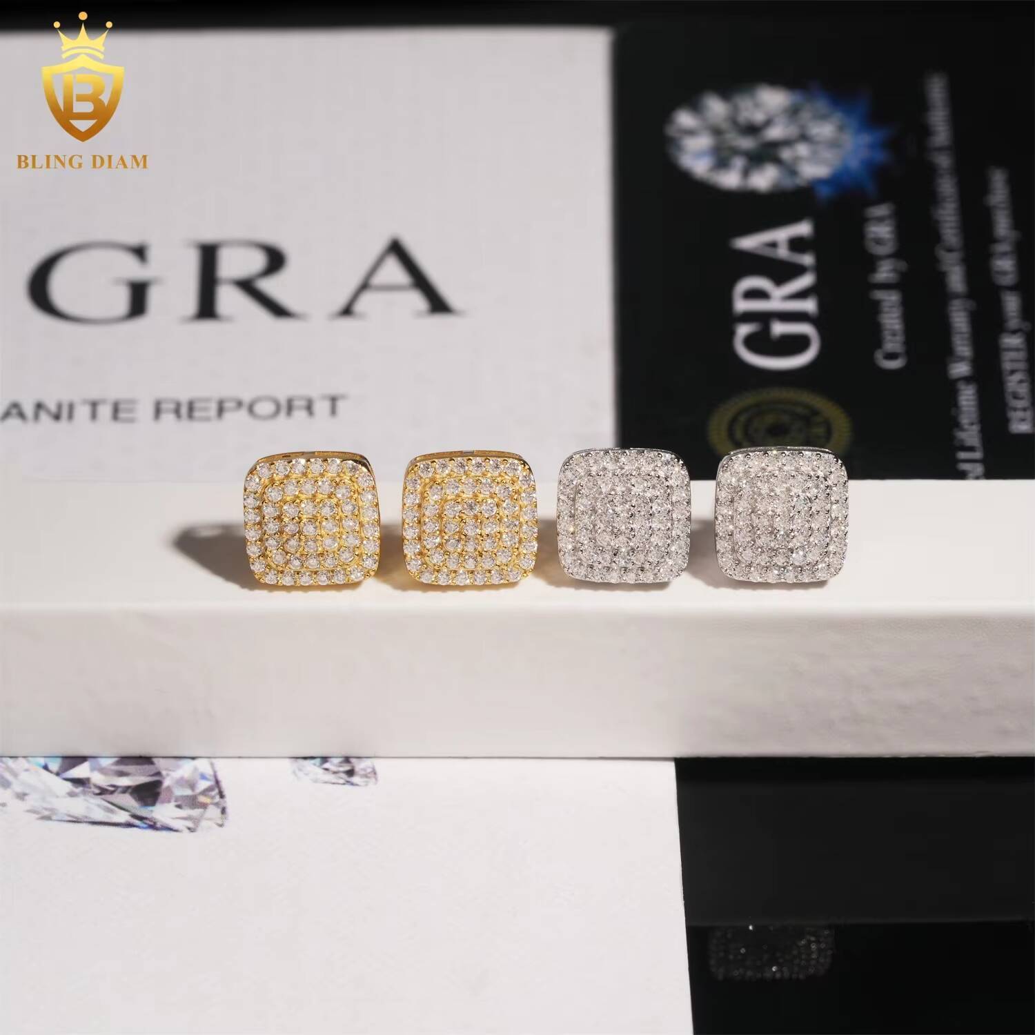 Wholesale Price Iced Out 925 Sterling Silver Diamond VVS Moissanite Stud Earrings