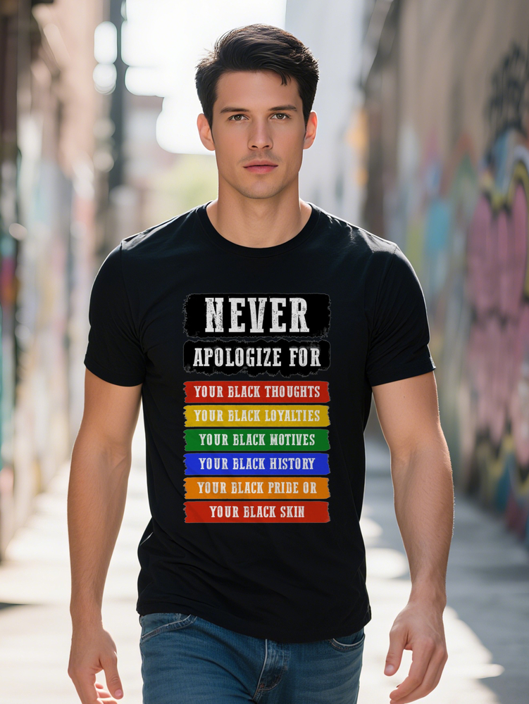 Men S Crew Neck T-Shirt with Never Apologize Your Black Thoughts Print Lightweight Summer Ready Perfect Gift for
