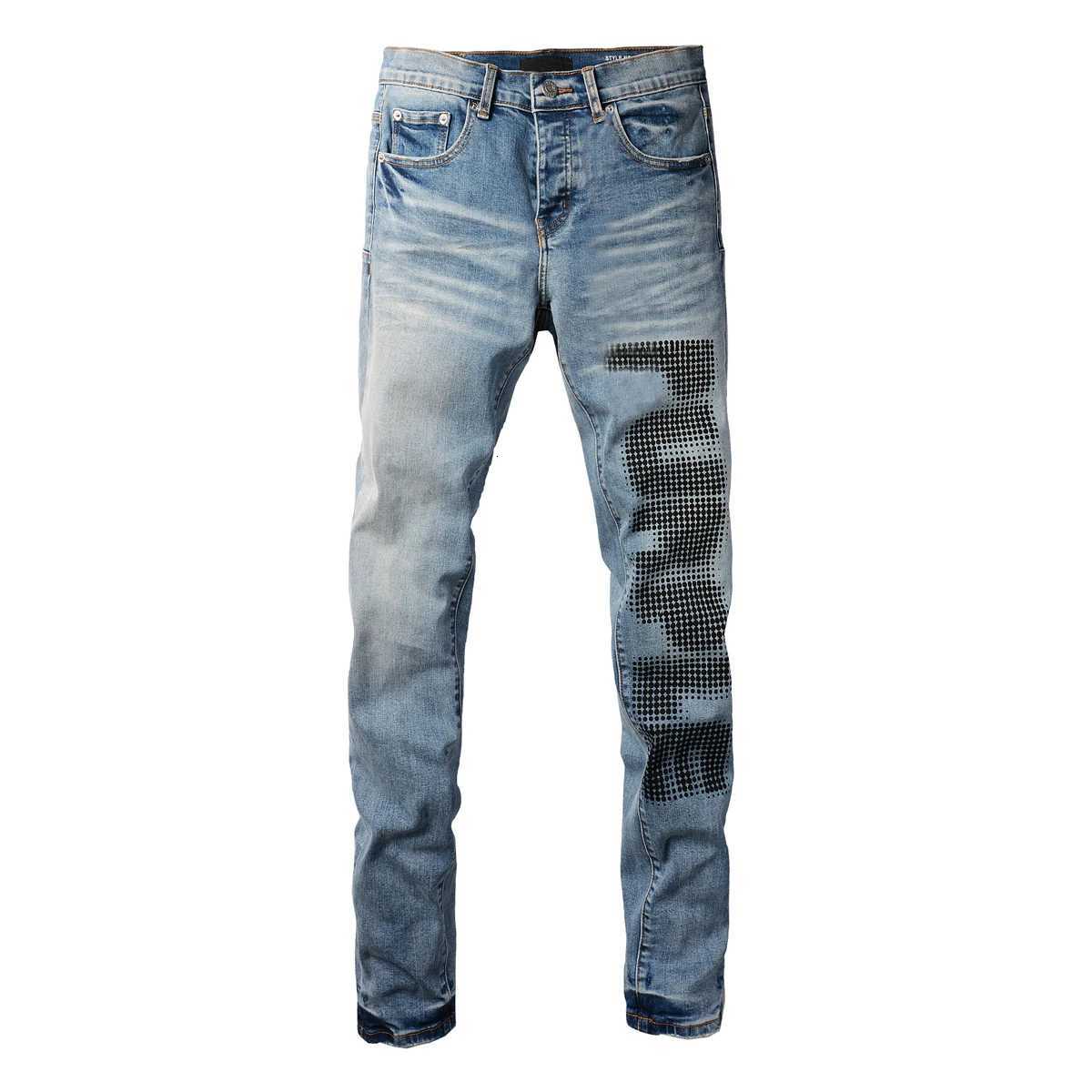 High Street Style Mens Skinny Jeans USA Quality Low Rise Blue Print Letters Fashion Repair Denim Pants Size 28-40 X250812