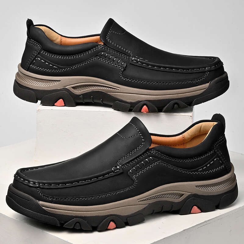 Leather Shoes Large Size Slip-On Lightweight Casual Loafers Men's Style