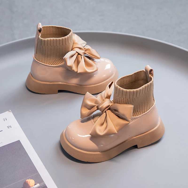Girls Sock Boots Kids Ankle Boots Non-slip Fashion Bow Elegant Glossy UK Uniform Child School Shoes Casual Boots Princess XJ250812