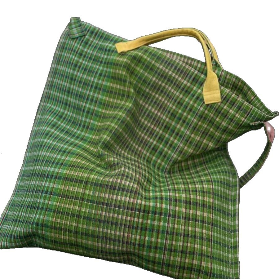 Artistic Green Checkered Single Shoulder Tote Leather Handbag Textured Book Computer Bag for Students ddmymoon