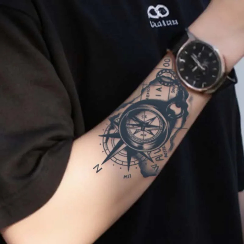 1Pc Compass and Anchor Nautical Waterproof Temporary Tattoo Stickers Longlasting for One to Two Weeks For Arm Leg 250809