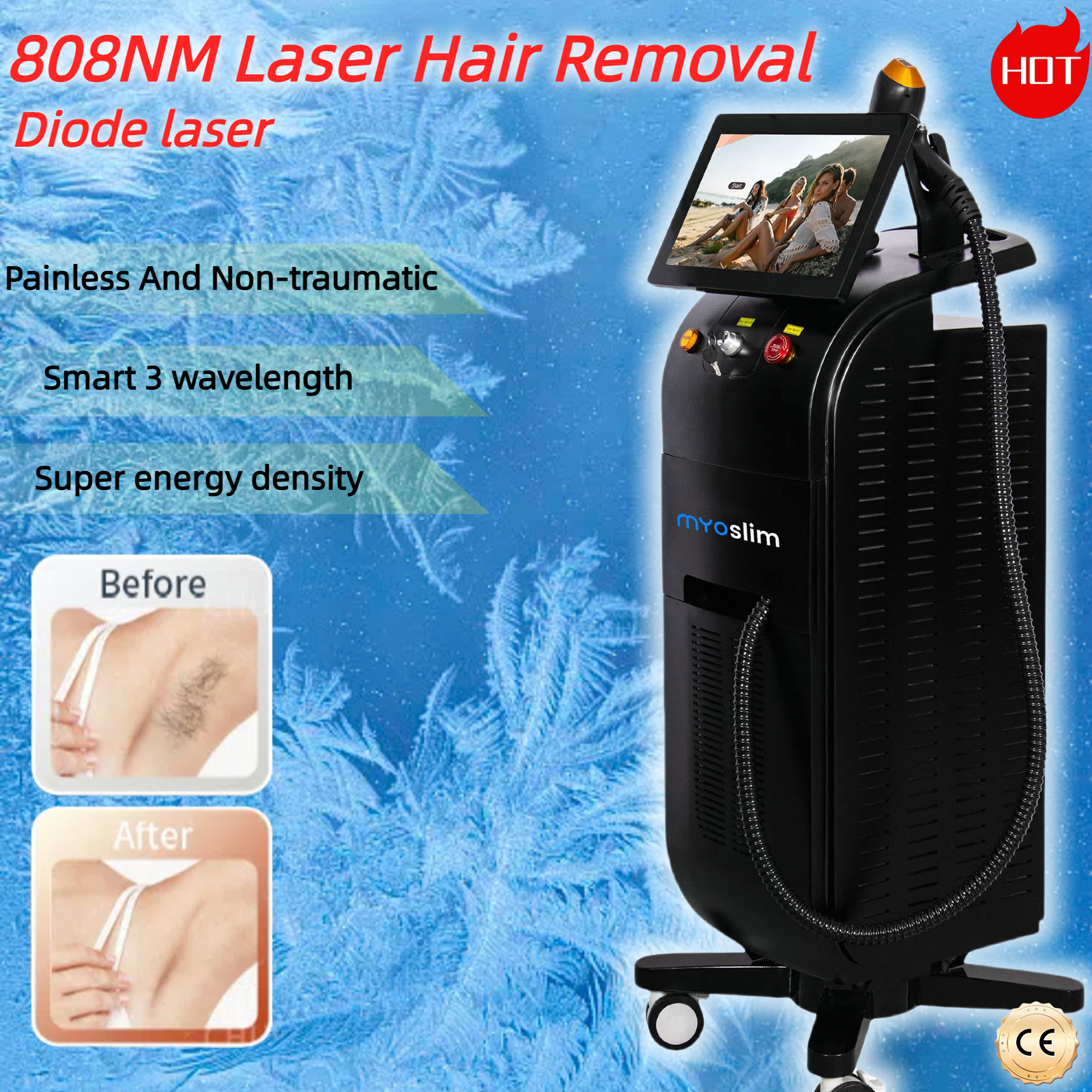 High Power 808nm Laser Hair Remover Painless Non-Invasive Safe Fast Advanced Cooling Home Use All Skin Types Face Armpits Legs Bikini