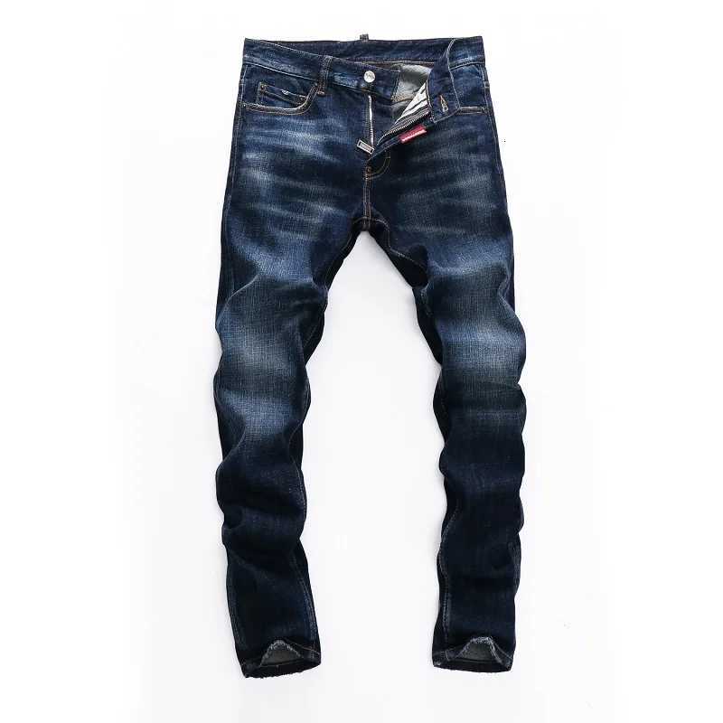 European American Style Jeans Men Hole Jeans Famous Brand Straight Zipper Slim Brand Blue Denim Jeans Pencil Pants for Men X250812