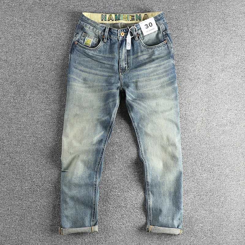 40 Size 14oz Embroidery High Street Washed Cat Whiskers Denim Jeans for Men Loose Fit Tapered Straight Versatile Pants Cityboys X250812
