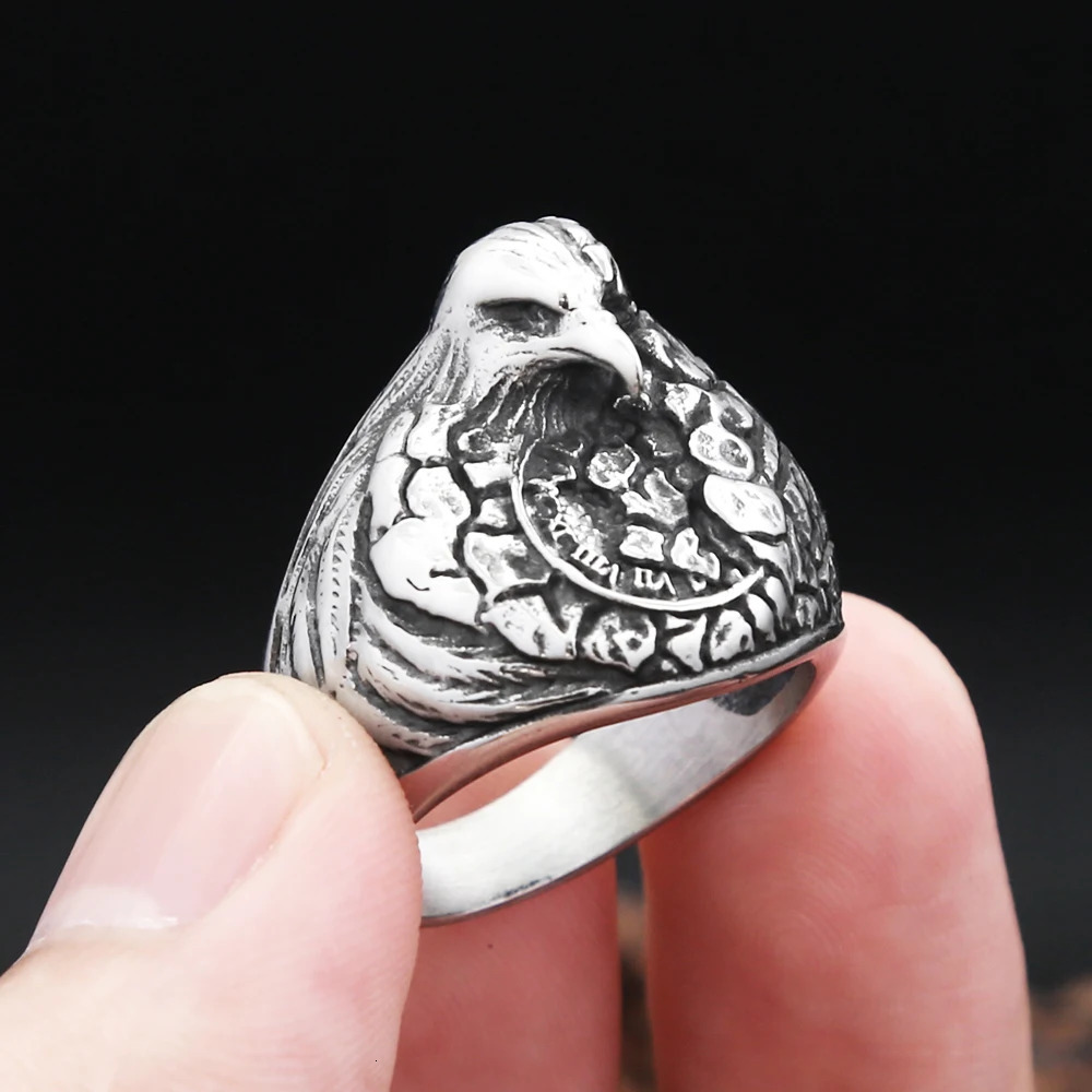 Unique Nordic 316L Stainless Steel Eagle Ring Fashion Viking Rune Animal Rings For Men Women Amulet Jewelry Gifts Drop 250812