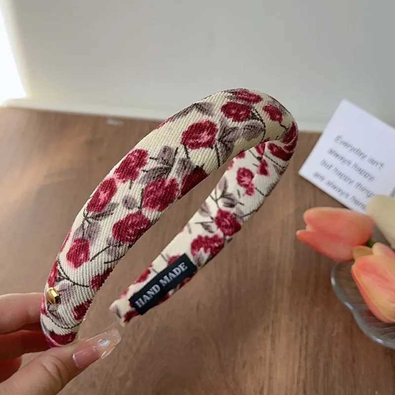 French Style Vintage Floral Twill Cotton High Skl Top Band Wide Edge Sponge Band Fem New Hair Hoop for Hair Washing X250812
