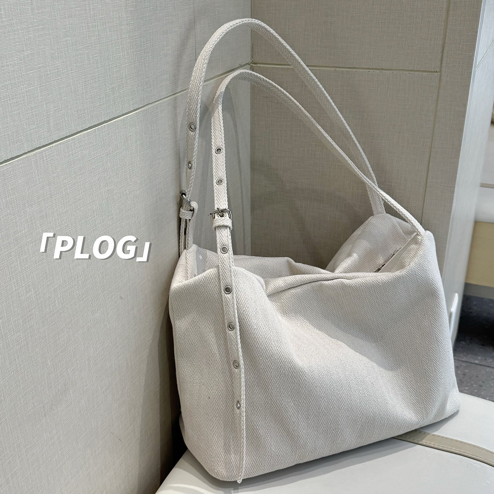 Korean Style Lazy Wind Denim Tote Canvas Simple Large Capacity Versatile Crossbody Casual Commuter Button Shoulder Bag ddmymarket