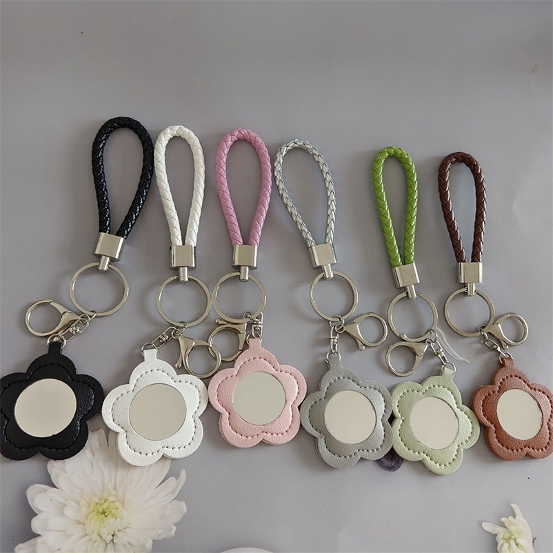 Creative PU Flower Small Mirror Keychain Portable Lipstick Bag Makeup Mirror Ins Cute Bag Pendant 250726