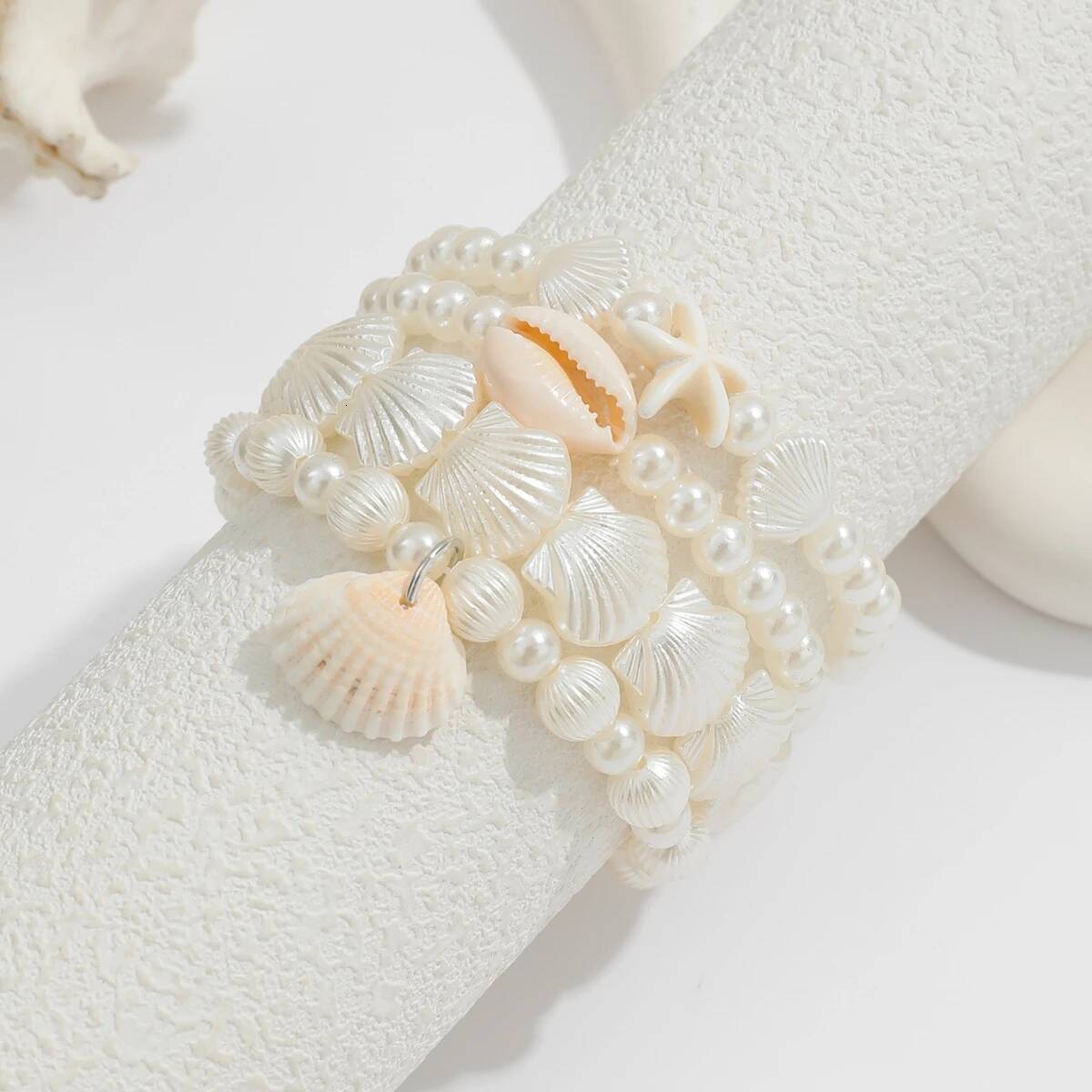 4pcs/set Bohemian Holiday Wind Shell Beaded Starfish Rice Beads Pearl Bracelets Set For Women Beach Jewelry Gifts