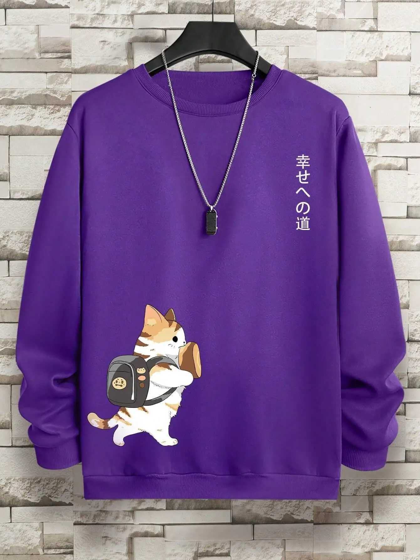 Street Casual Women/Men Pullover Kawaii Cartoons Cat Sweatshirt Warm Soft Hoodies Loose CrewneCK Fleece Female CloTHing Y250811