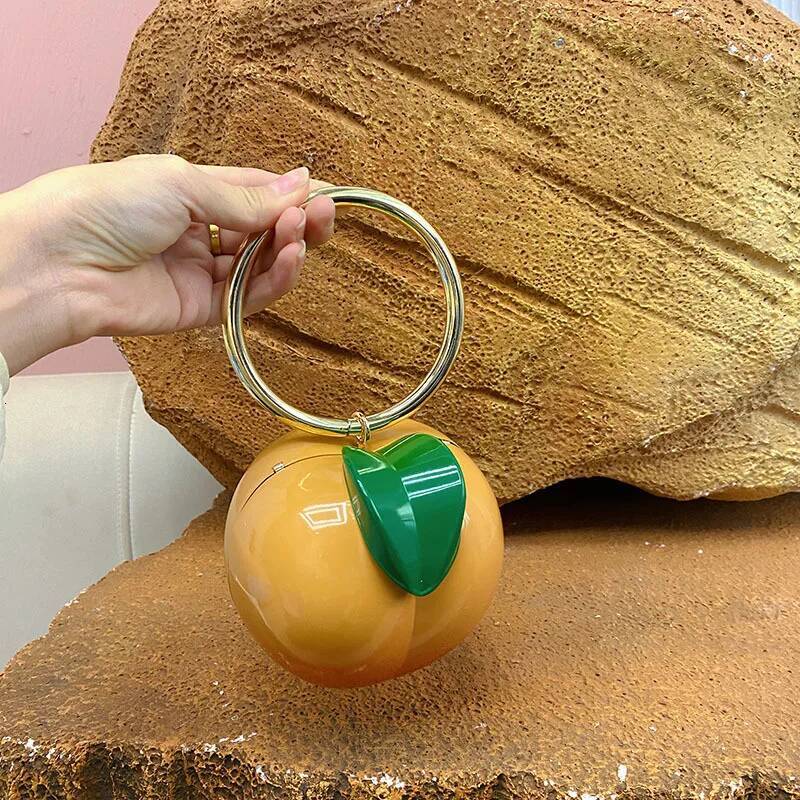 Creative Yellow Peach Design Women Handbags Acrylic Box Clutch Evening Party Purse Cute Chains Shoulder Crossbody Bag