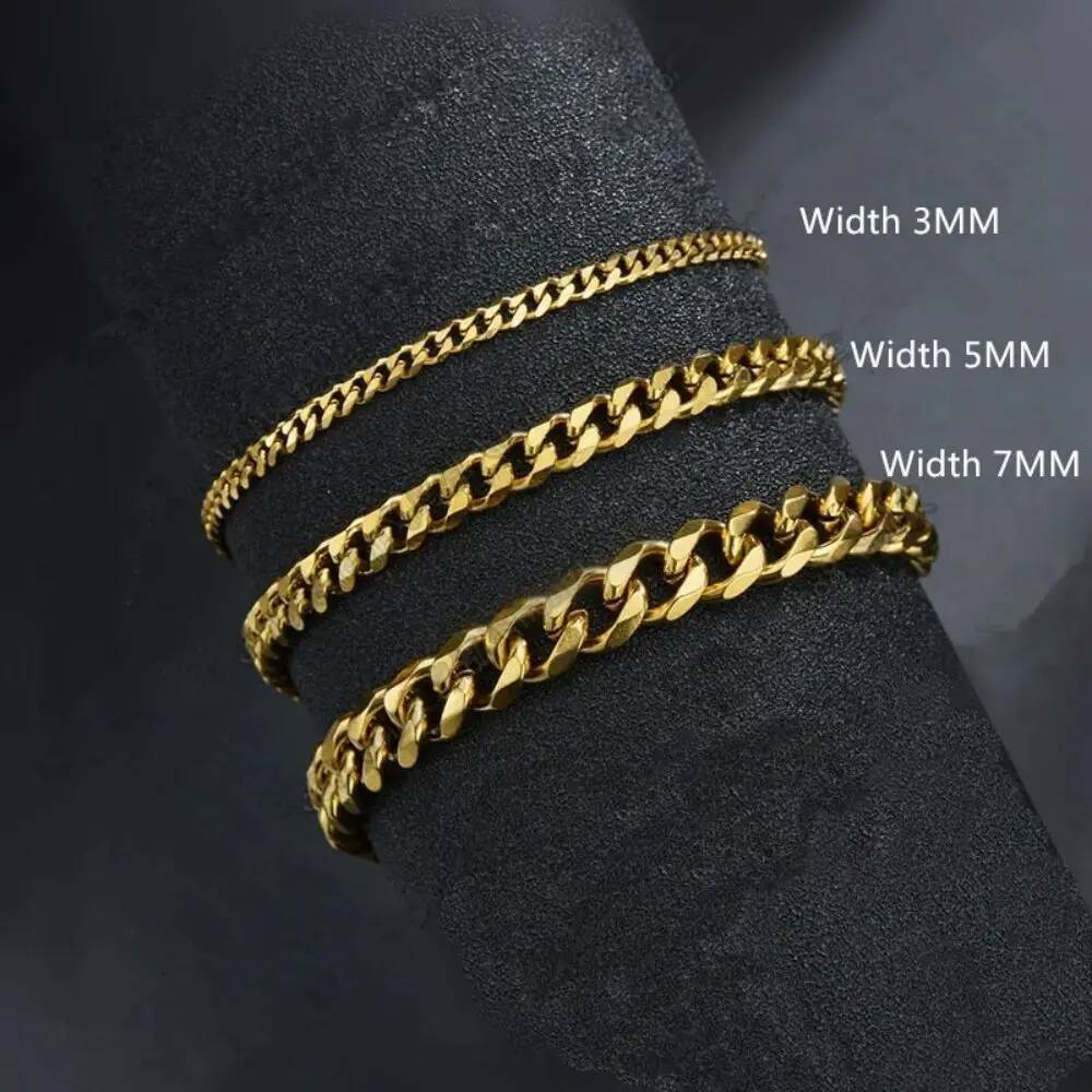 Wannee New Trendy Cuban Classic Stainless Steel 3 5 7mm Width Chain Bracelet For Men Women Jewelry Party Gift