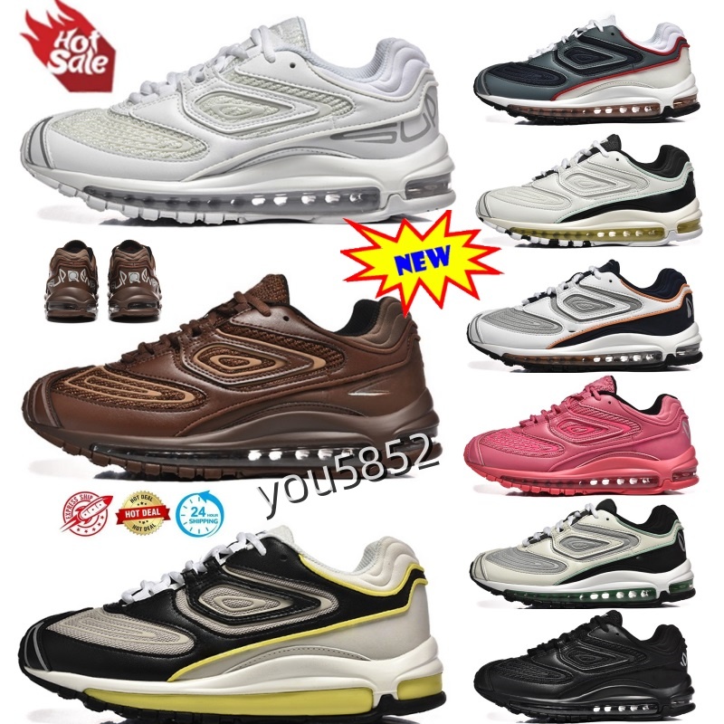 With Box 98 TL Shoes Mes Running Shoes Designer Run Sneakers Black White Red Pink Brown 98S Man Athletics Style Sports Trainers For Male Cushion Footwear Tenis New
