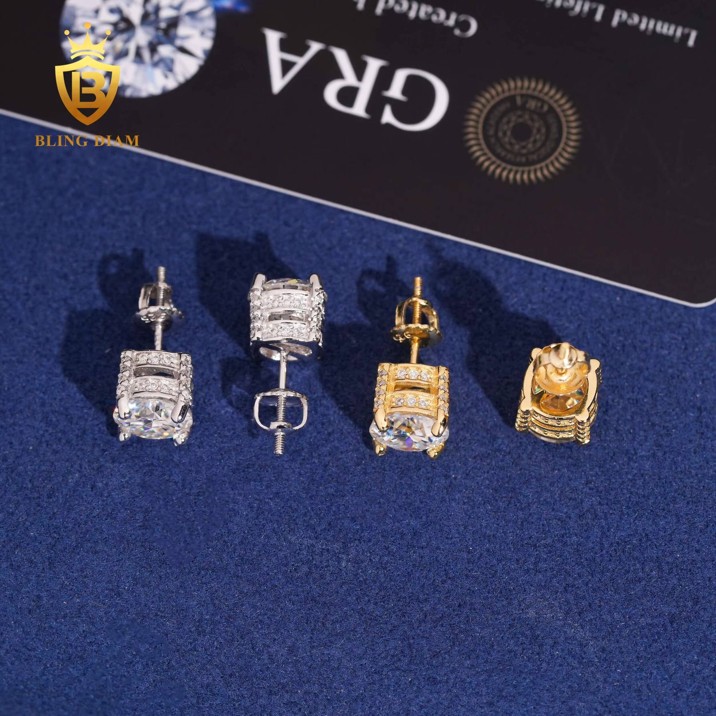Pass Diamond Tester Fine Jewelry 8mm Round Cut Vvs1 Moissanite 925 Sterling Silver Stud Earrings Set for Men Women