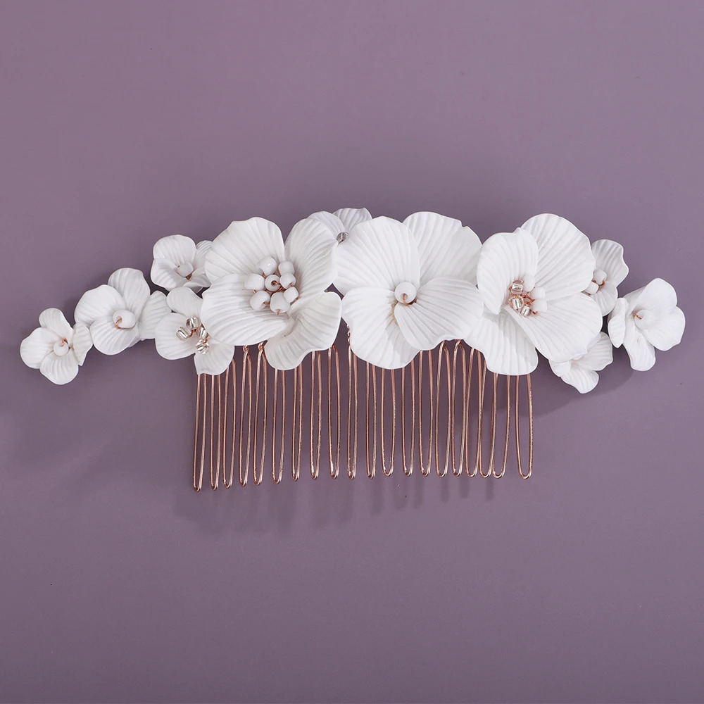 Silver Women Flower Hair Comb Gold Crystal Bridal Piece Handmade Wedding Accessories Jewelry 250804