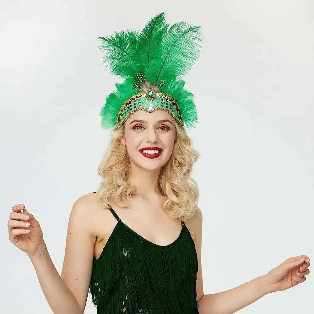 Carnival Crystal Crown Feather Headpieces Feather Headdress Mardi Gras Accessories 1920s Flapper Halloween Headband for Women 250805