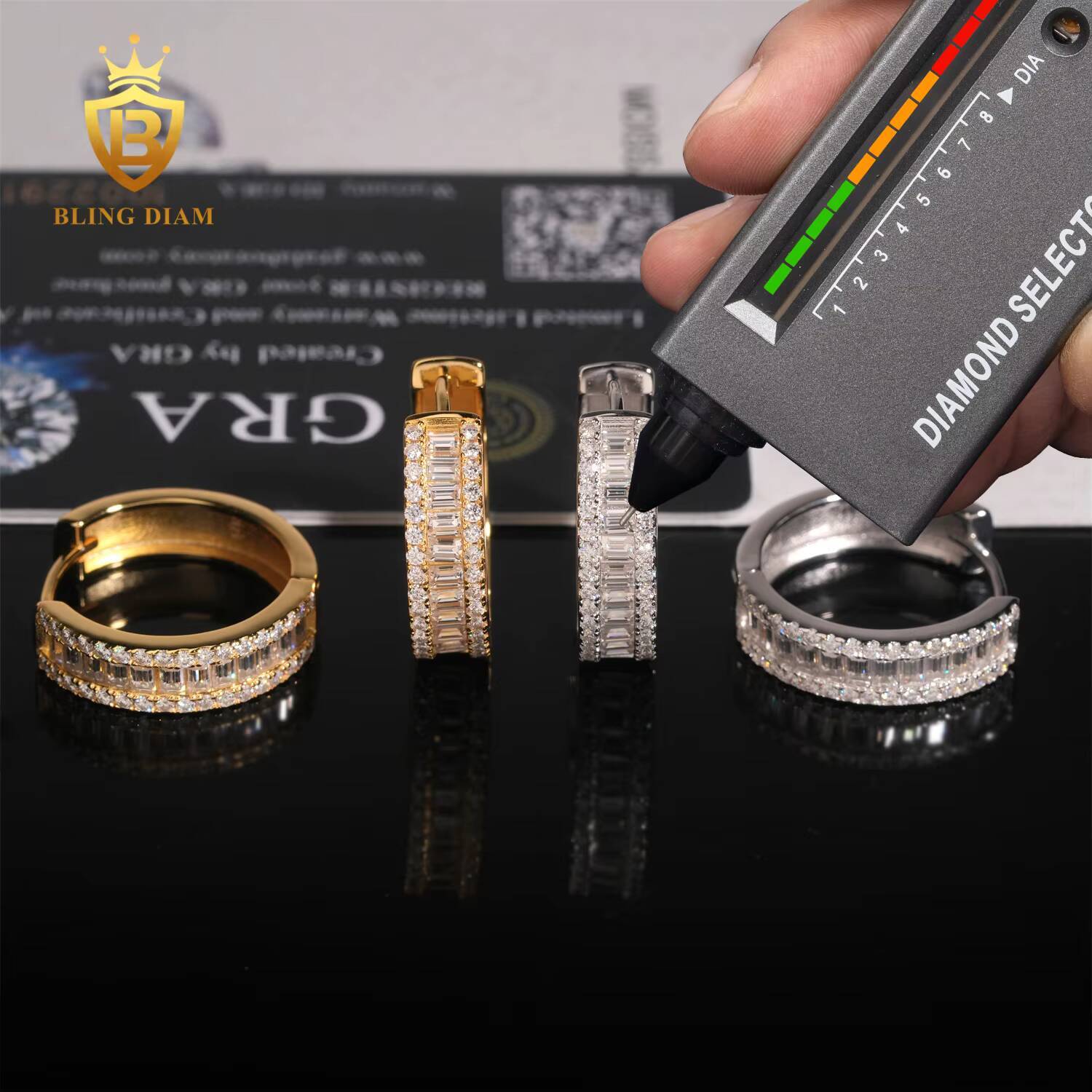 Factory Direct GRA Certificate New Style Iced Out 925 Sterling Silver Baguette Diamond Hip Hop Moissanite Hoop Earrings