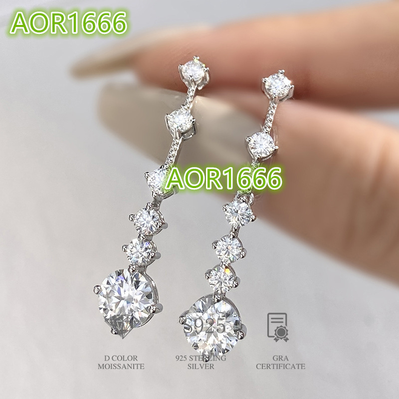 GRA 1CT Moissanite Diamond Unusual Long Hanging Dangle Drop Earring for Women 925 Sterling Silver Wedding Fine Jewelry Set